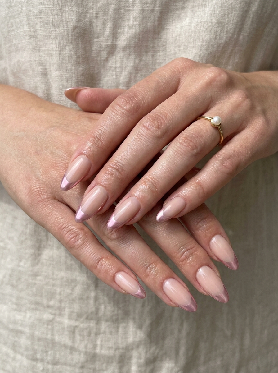 Chrome Pink French Tips mit glänzendem rosa Chrome Finish